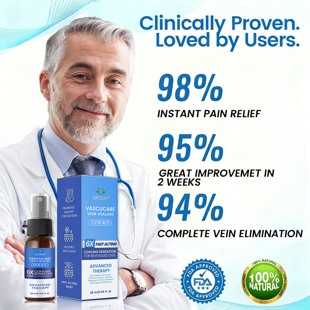 🇬🇧👨‍⚕️👍GFOUK® VascuCare Vein Healing Spray(Designed for Varicose veins, Spider veins, Deep vein Thrombosis, Chronic venous insufficiency, Venous ulcers, Thrombophlebitis and other venous issues)